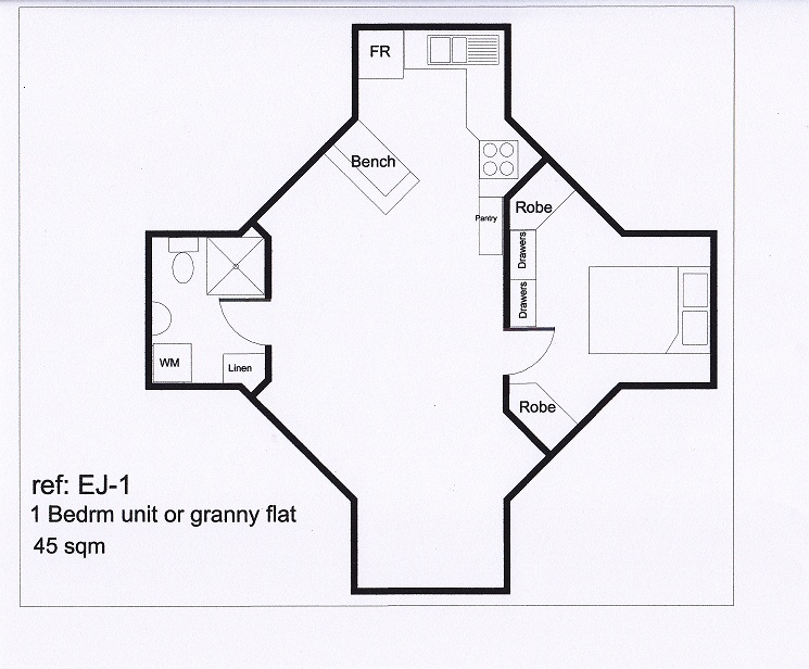 A one-bedroom unit of 45sqm suitable as studio or granny flat